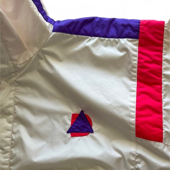 Vintage 80s Alpine Design Lined Windbreaker Nylon Zip Jacket Pink White Purple M - Picture 6 of 14